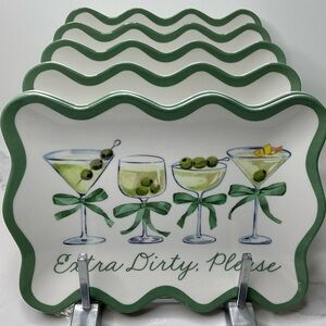 6 Martini Cocktail Party “Extra Dirty Please” Olive Appetizer Plates New